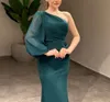 One Shoulder Mermaid Evening Dresses Long Prom Dress Long Sleeve Chiffon Formal Party Gown for Women