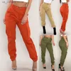 女性のズボンカプリス女性軍隊Grnロングカーゴパンツレディースズボンカジュアル戦闘クールパンツshrkhaki orange with sashes t240412