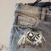 Summer Men Hole Short Short Pants Beggar Fashion Green ha raschiato jeans a cinque pezzi Shorts 240411