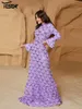 Casual Dresses Yesexy 2024 Purple Elegant O Neck Flare Sleeve Sequin Maxi Dress Floor Length Stretchy Bodycon Party Evening