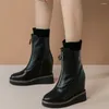 Dress Shoes Women Genuine Leather Wedges High Heel Pumps Female Top Fashion Sneakers Round Toe Platform Ankle Boots Casual