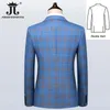 S5XL Blazer Pants Pants Luxury Highend Brand Mens Slim Formal Business Blue Plaid Suit 3peece Groom Wedding Dress Party Timedo 240412