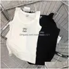 レディースニットティートップトップTシャツ女性タンクデザイナー刺繍ベストノースリーブ通気性ニットプーバーレディーススポーツトップd dhjxi