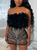 LW Plus Size Party Dress från axeln se genom Rhinestone Decor Dress Prom Corset Evening Wedding Sexiga miniklänningar 240408