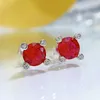 Stud Earrings S925 Silver 1ct Pigeon Blood Red High Carbon Diamond European And American Retro Wholesale