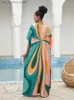 Robes décontractées de base Multicolore imprimées à la mode V-colme en V Batwing Slve Kaftan Robe 2024 Femme Salon d'été autour des robes maxi surdimensionnées Q1546 T240412
