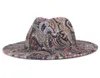 Cappelli di fedora jazz di stampa digitale fiore di anacardi per cappelli a cilindri ampi per le donne affascinante di marca di design di lusso Felt Panama Cap7584297