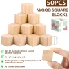 50 PCs Blocos de madeira para pinheiro artesanal Blocks quadrados de 1 polegada