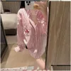 Women'S Blouses & Shirts Women Shirt Designer Spring Fashion Embroidery Graphic Pink Striped Long Sleeve Lapel Womens Coat Top Drop D Dhk9J