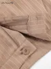 MNEALWAYS18 Vintage Brown Stripe Pants Suit Office Bayanlar Yelek Üstleri ve Piled Pantolon İlkbahar Yaz 2024 Katı Sıradan Setler 240329