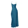 Casual Dresses Halter Sexy Stain Cocktail Long Summer Qutfits Sleeveless Slit Pleated Dress Temperament