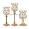 Candelas Candelabras Gold Crystal para Centrões de casamento Mesa de lareira Tabela de casas decorativas Diretas de entrega de castelas dhws5