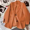 여자 정장 사무실 레이디 베이지 색 블레이저스 재킷 고전 패션 느슨한 통풍구 코트 한국 비즈니스 공식적인 겉옷 봄 가을