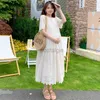 Maternity Dresses 2024 Pregnant Woman Lace Dress Summer Short Sleeve O-Neck Hollow Out Maternity Cotton Dress Sweet Long Loose Princess Clothes 24412