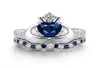 Omhxzj Ganz Solitaire Ringe Europäische Modefrau Mann Partei Hochzeitsgeschenkkronen weiß blau Zirkon 18KT Weißgoldring RR6014478340