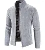 Sweaters voor heren Winter Fashion Casual Mens Cardigan Slim Fit Zipper Dikke Fleece Sweater Gestreepte warme lagen