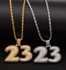 Homem, letra de bolha personalizada 23 colar pingente Hip Hop Iced completo de zircônia cúbica Gold Sliver CZ Stone3879589