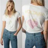 24SS Top New Summer Women's Sexy U Style Neck Z-V Classic Hot Drill Rock Letter Print Casual Cortile Cotton Kort ärm Loose Pullover Tees kläder