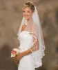 EXQUISIT EXQUISIT COURT BRIDAL VEILTINE DE TOUTES Deux couches avec un peigne avec des rubans colorant bord Veille de mariage Accessoires de mariage Ivoire blanc