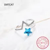 Clusterringe 925 Sterling Silber Doppelschicht V Form Öffnungsring Blau Kristallstern für Frauen Geburtstag Geschenk Fein Schmuck Schmuck