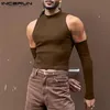 Party Nightclub Style Men Sexy Leisure Camiseta Solid All-match Fashionable Strapless Hollow Out Long-sleeved T-shirts S-5XL 240327
