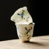 1 PC Chińskie ceramiczne herbata mistrz ręcznie robiony zamsz jadeiła biała porcelanowa miska herbaty ręcznie malowana ptaszka herbaty domowy zestaw herbaty