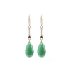 Dangle Earrings Ethnic Style S925 Silver Plated 18K Golden Bottom Yang Green Water Drop Imitation Jade Ear Hook
