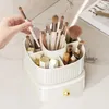 Storage Boxes Rotating Makeup Brushes Lipsticks Holder With Divider And Drawer Plastic Desktop Organizer Hair Accessories Jewelry Box