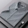 Casual Summer Short Sleeve Shirts For Men Striped Elatic Social Slim fit Formal Shirt Business Class Fit Thin Easy Care Clothes 240412