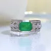 Pierścienie klastra Vintage Lab Emerald Diamond Ring Real 925 Srebrny Party Wedding For Women Men Men Obiecaj biżuterię