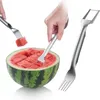 Forks 2 in 1 watermeloen vork Slijpliceur multifunctionele snijmes roestvrijstalen keuken fruit snijden accessoires