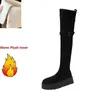 Stiefel warmer Winter mit Schnalle über Knie High Side Reißereien Herbstplattform einfache Stretch Wildleder Schuhe Mädchen