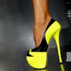 Kleding schoenen sexy dames platform citroen geel lederen patchwork pompen super hoge hakken dames nachtclub heldere single