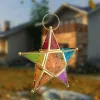 Metal Art Candle Holders Star Colorful Glass Christmas Holiday Home Wall Decor Lantern for Mantel Patio Garden with Hanging Loop