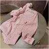 Women'S Blouses & Shirts Women Shirt Designer Spring Fashion Embroidery Graphic Pink Striped Long Sleeve Lapel Womens Coat Top Drop D Dhk9J