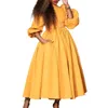 Повседневные платья Женская одежда модное желтое платье 2024 весна лето половина высокого воротника 3/4 рукава Midi Festival одежда элегантная одежда