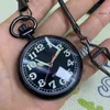 Pocket Watches Vintage Black Men Automatic Mechanical Watch Luminous Arabic Numerals Analog Open Face Dial Pendant Clock Fob Chain Gift