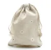 White Daisy Linen Gift Bags 9x12cm 10x15cm 13x17cm pack of 50 Party Candy Favor Bag Holders Makeup Jewelry Drawstring Pouch3717332