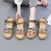 Sandals Roman sandals for women in spring 2024 new fashionable color blocking one line buckle sponge cake thick soled H240412