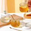 Wine Glasses Hammer Patterned Bear Glass Cup Coffee Cups Minimalist Women's Water With Handle Lid Spoon Transparent Tea Bottle