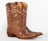 Moda Floral Bordado Cowgirl Knee High Leatra Vintage Sapatos Botas Mulheres 8062265