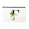 Bolsas de armazenamento plantas tropicais iniciais letra impressão feminina feminina Cosmética Travel Makeup Case de beleza de beleza de beleza de beleza