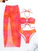 Women's Swimwear Vintage Orange Tie Dye Bikini Set Women Halter Bandage Cross Push Up Skirt 3 Piece Swimsuit Bathing Suit Cover 2024