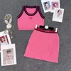2024 Designer Italian Ladies Letter Embroidery Sleeveless Knit slim Vest T-shirt + Pleated skirt Ladies Outdoor golf Leisure Spring/Summer luxury two-piece set