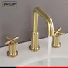 Bathroom Sink Faucets 8-Inch Widespread Faucet Dual Handle Mixer &Cold Deck Mounted Tub High Arc Brushed Gold 3Holes Basin Tap