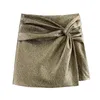 Women's Shorts KONDALA 2024 Knot Mini Skirt Woman Gold Women Sexy Pleated High Waist Chic Elegant Short Pants