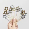 Fourks 50pcs étoiles Bamboo Bamboo Bamboo Gold Silver Buffet Fruit Picks Cocktail Sticks Christmas Decoration Birthday Wedding