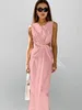 Casual Dresses Tossy Elegant Patchwork Fashion Maxi Dress For Women Twist Summer Slim High midje ihåligt ut parti ser kvinnlig lång