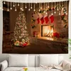 クリスマスツリーの壁タペストリー、光と贈り物で飾られた壁にぶら下がっている寮のリビングルームの寝室用の大きなタペストリーポリエステル