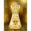 基本的なカジュアルドレスヨーロッパファッションブランドの黄色の磁器プリント収集ウエストジャックベストミニドレスドロップデリバリーアパレル女性otijw